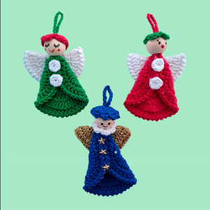 Lot de 3 petits anges - vert, rouge et bleu