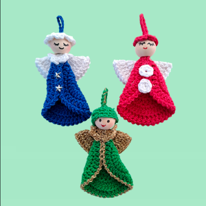 Lot de 3 anges - bleu, vert et rouge