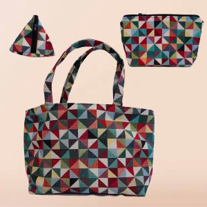 Ensemble assorti "triangles colorés" - Sac avec pochette et porte monnaie