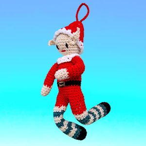 Lutin articulé rouge et bonnet rouge, collerette blanche