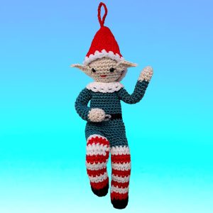 Lutin articulé vert et bonnet rouge, collerette blanche