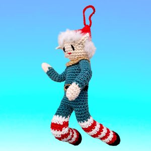 Lutin articulé vert et bonnet rouge, collerette dorée